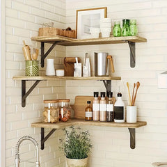 Set of 5 Rustic Wooden Corner Floating Shelves - Wall Mounted Storage Racks-1