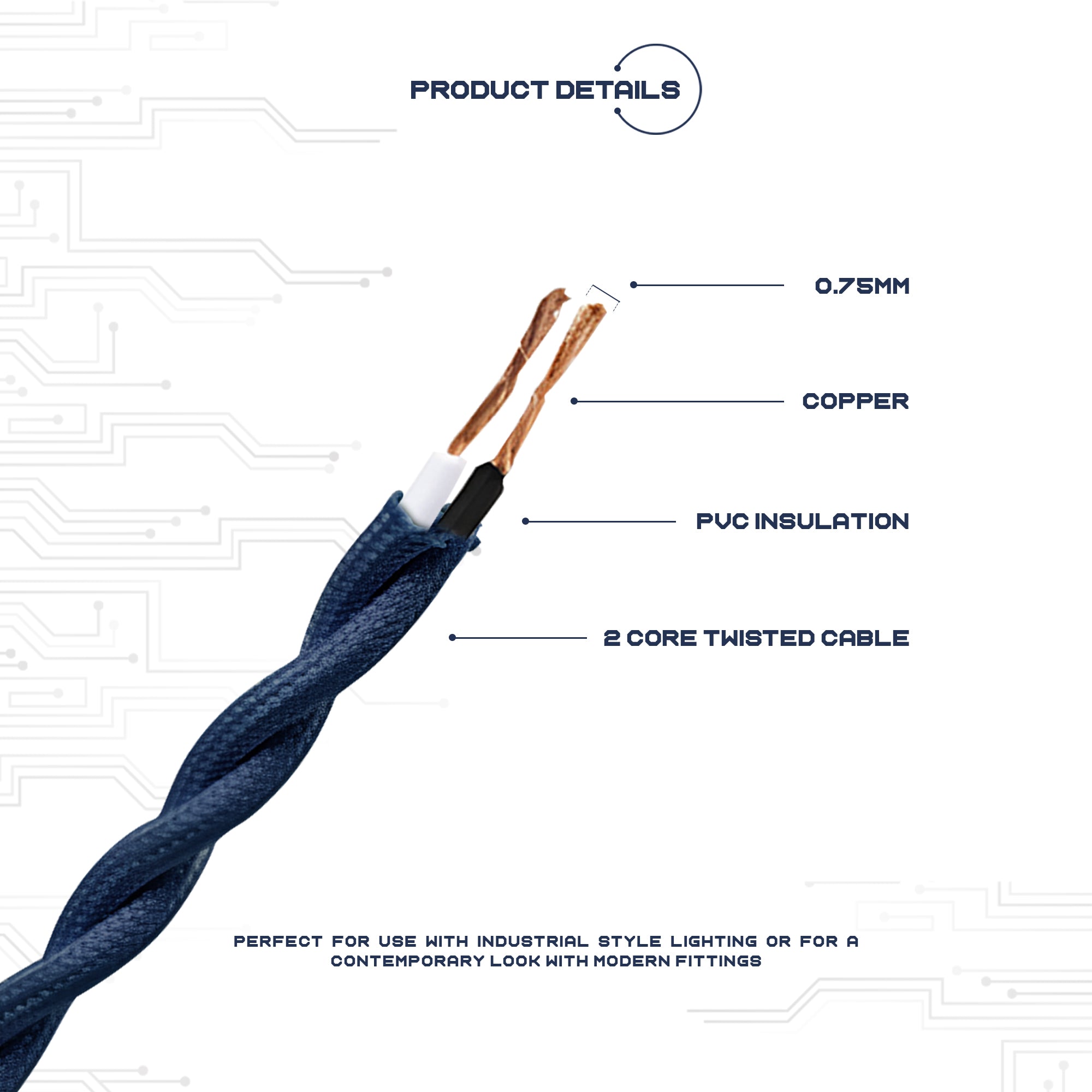 1M/5M/10M Black 2 Core Twisted Electric Fabric Cable~1769-4