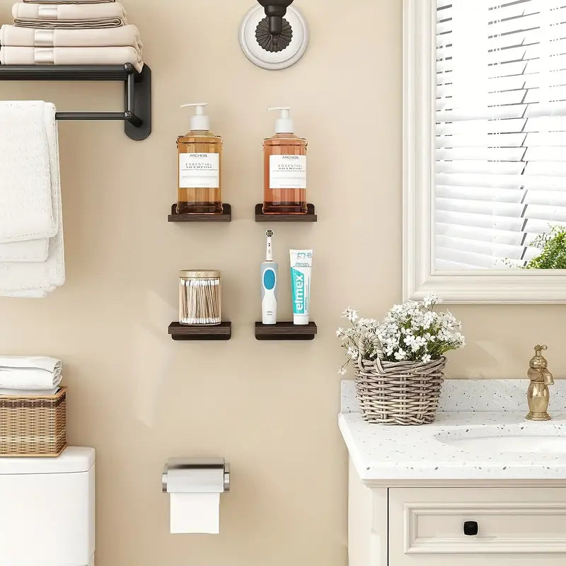 Classic Floating Wooden Storage Shelves Set (4pcs) - Black-3