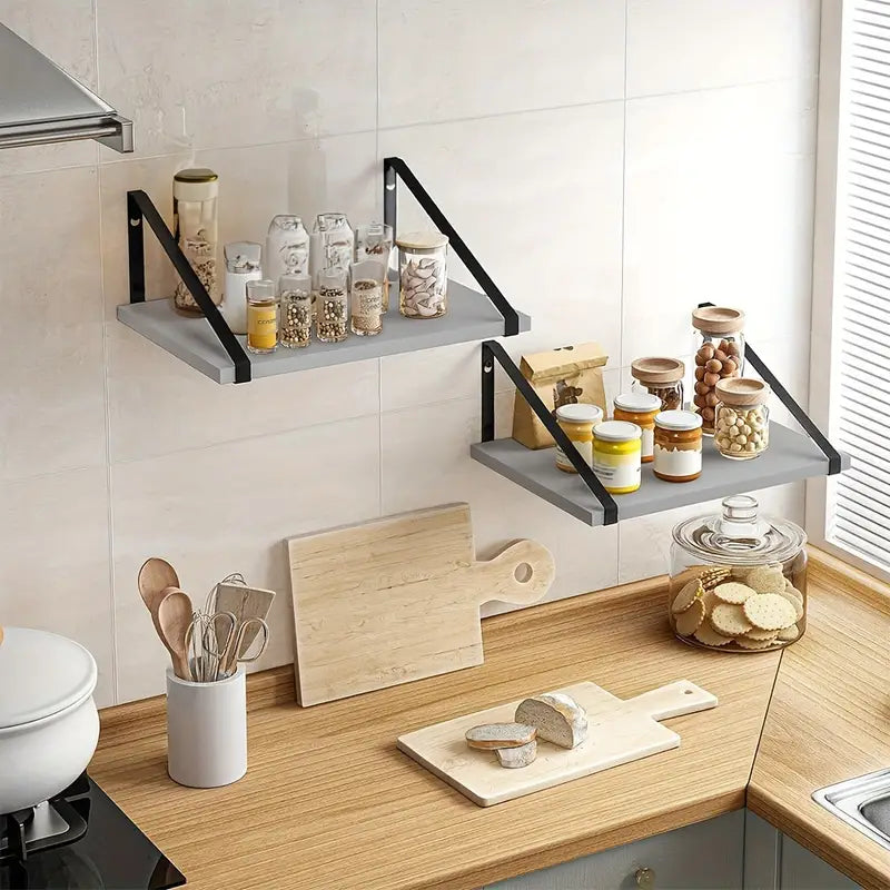 Rustic Wooden Wall Mounted Floating Shelf Set (2pcs)-4