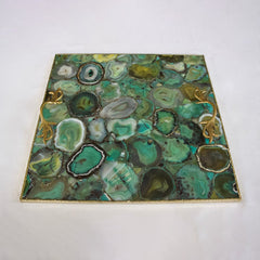 Light Green Agate Serving Tray With Brass Handles | Square-2