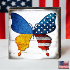 USA/Ukraine Butterfly Wooden Decor - American Patriotic Decor - 8187129B-1