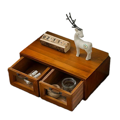 Vintage Wooden Desk Organizer with Glass Drawer - Double Drawer Size-0