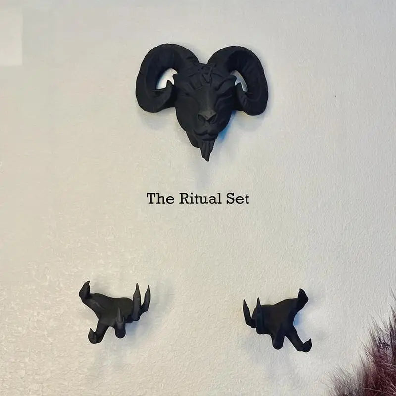 3-Piece Sheep Head Wall Decor Set - Black Resin Art Deco-1