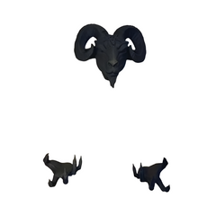 3-Piece Sheep Head Wall Decor Set - Black Resin Art Deco-0