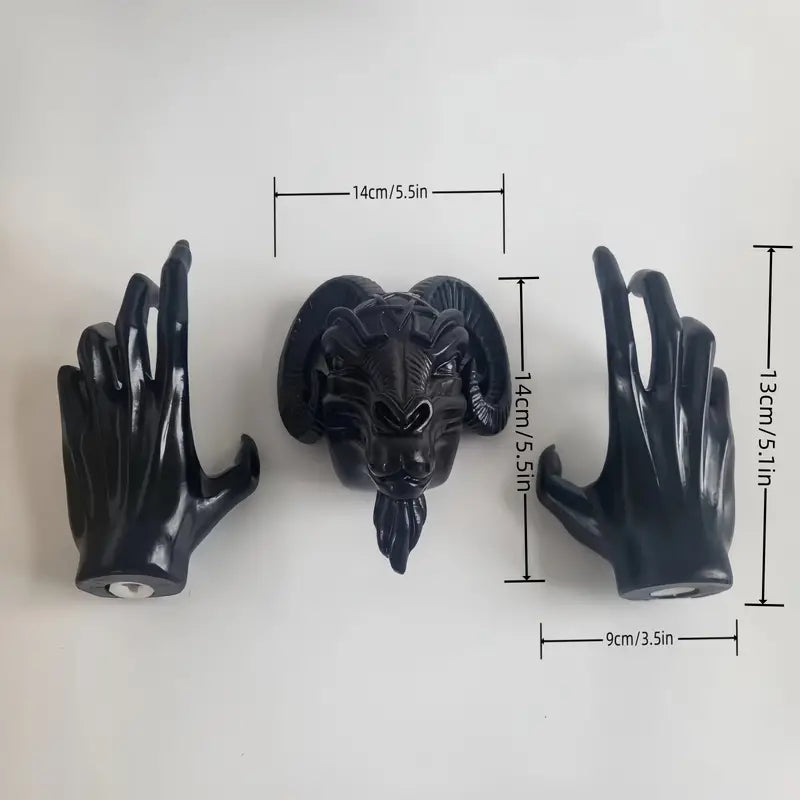 3-Piece Sheep Head Wall Decor Set - Black Resin Art Deco-2