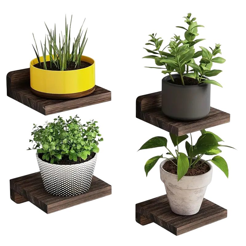 Classic Floating Wooden Storage Shelves Set (4pcs) - Black-0