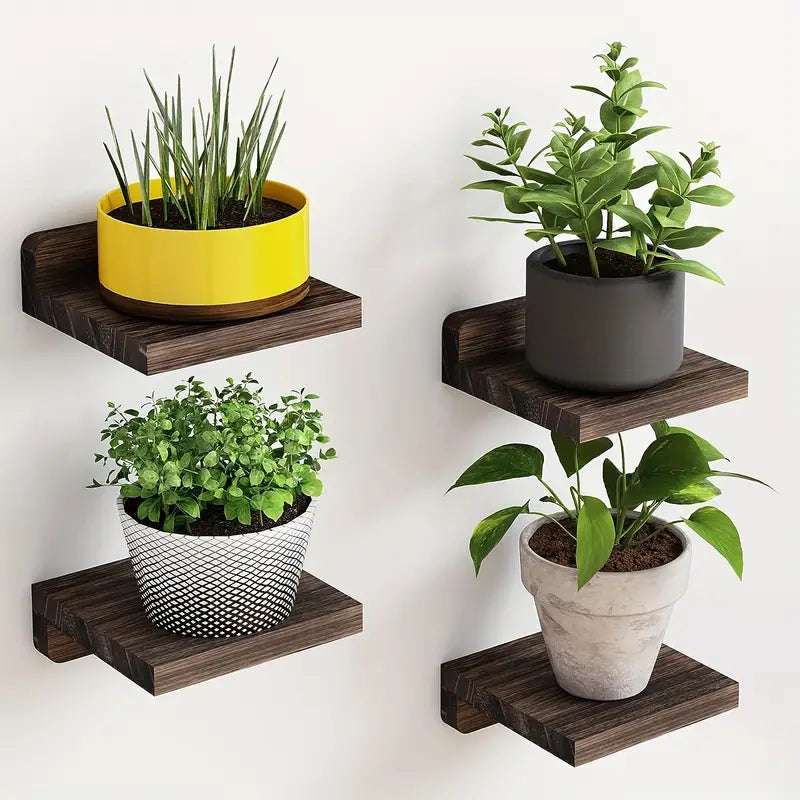 Classic Floating Wooden Storage Shelves Set (4pcs) - Black-1