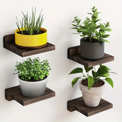 Classic Floating Wooden Storage Shelves Set (4pcs) - Black-1