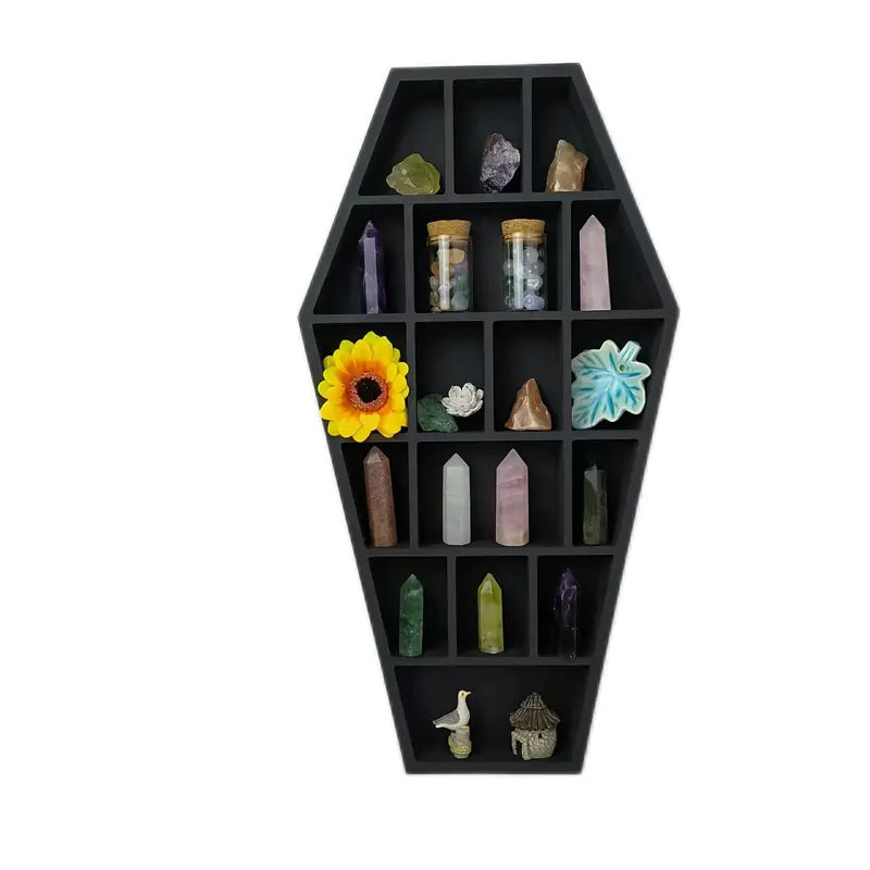 Gothic Coffin Shaped Wooden Wall Shelf - Hexagonal-0