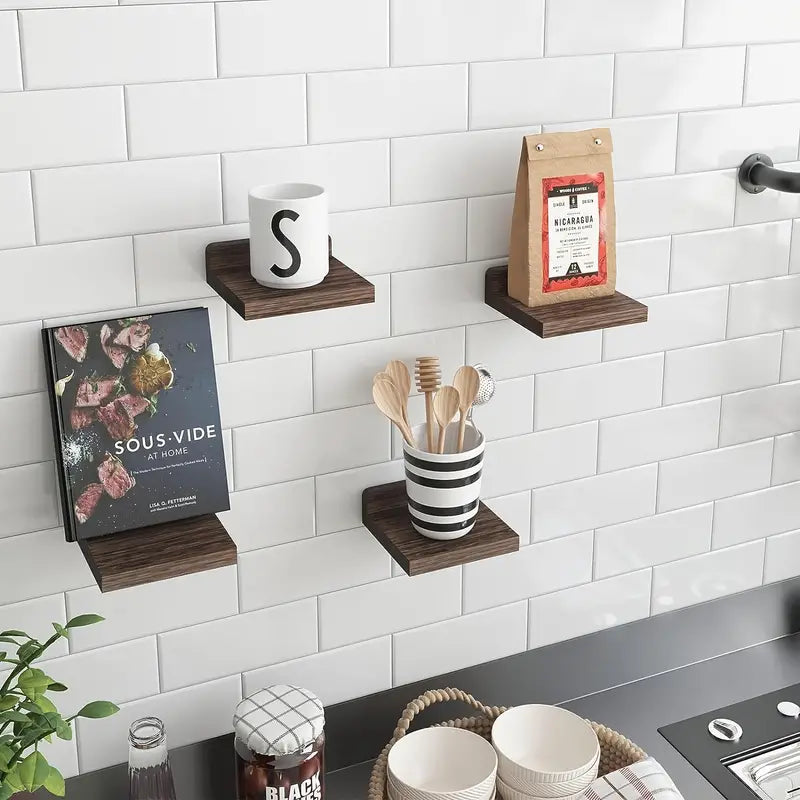 Classic Floating Wooden Storage Shelves Set (4pcs) - Black-4