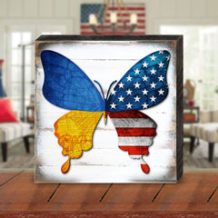 USA/Ukraine Butterfly Wooden Decor - American Patriotic Decor - 8187129B-0