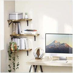 Rustic Wood Corner Wall Shelves for Elegant Display & Storage-1