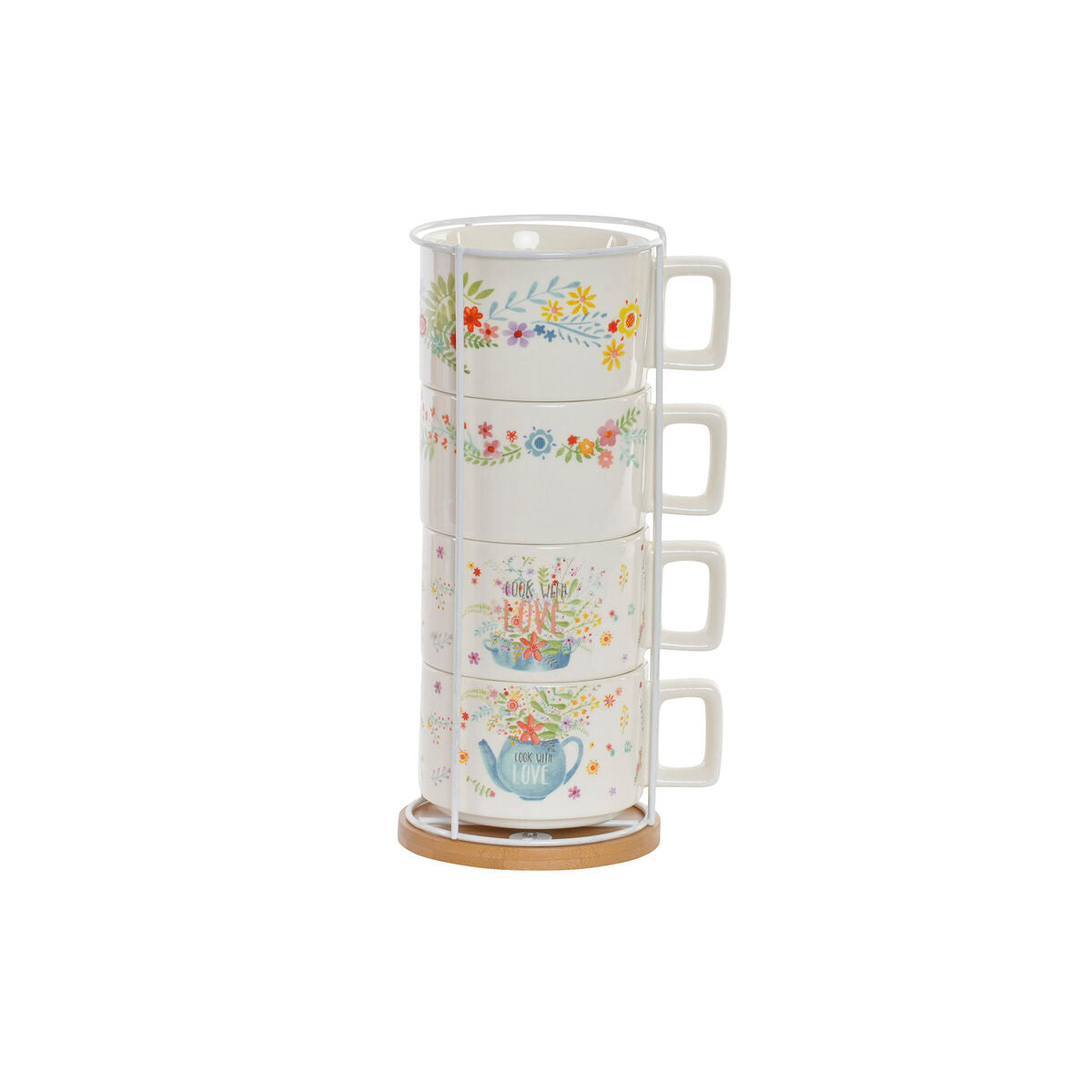 Piece Coffee Cup Set DKD Home Decor Multicolour Metal Bamboo Dolomite 260 ml-0
