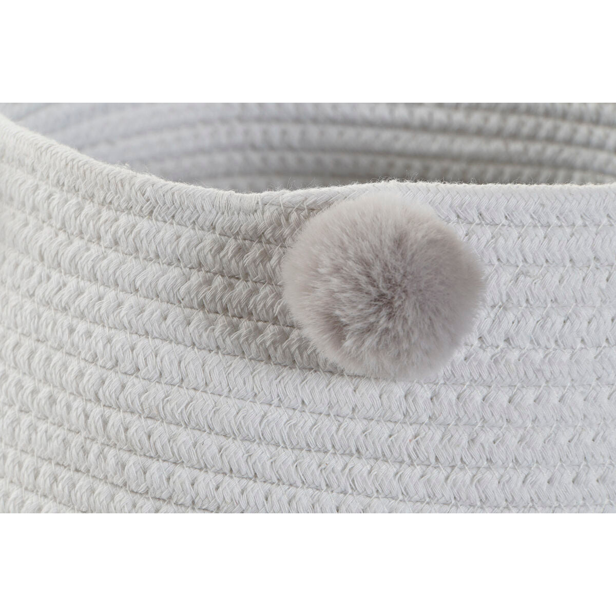 Basket set DKD Home Decor Pompoms 30 x 30 x 26 cm Wood-1