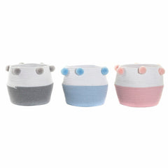 Basket set DKD Home Decor Pompoms 30 x 30 x 26 cm Wood-0