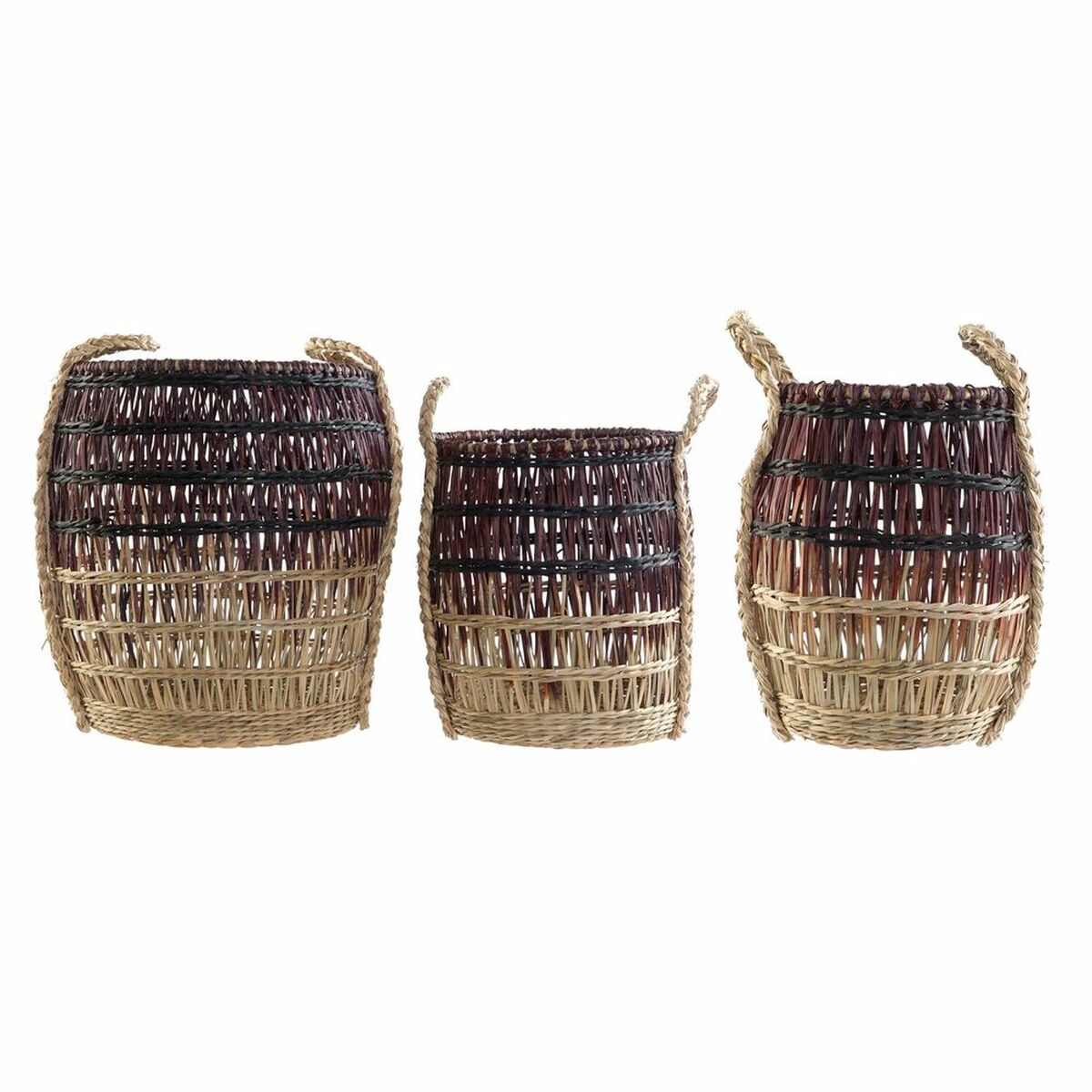 Basket set DKD Home Decor Natural Lilac Seagrass (3 Pieces)-0