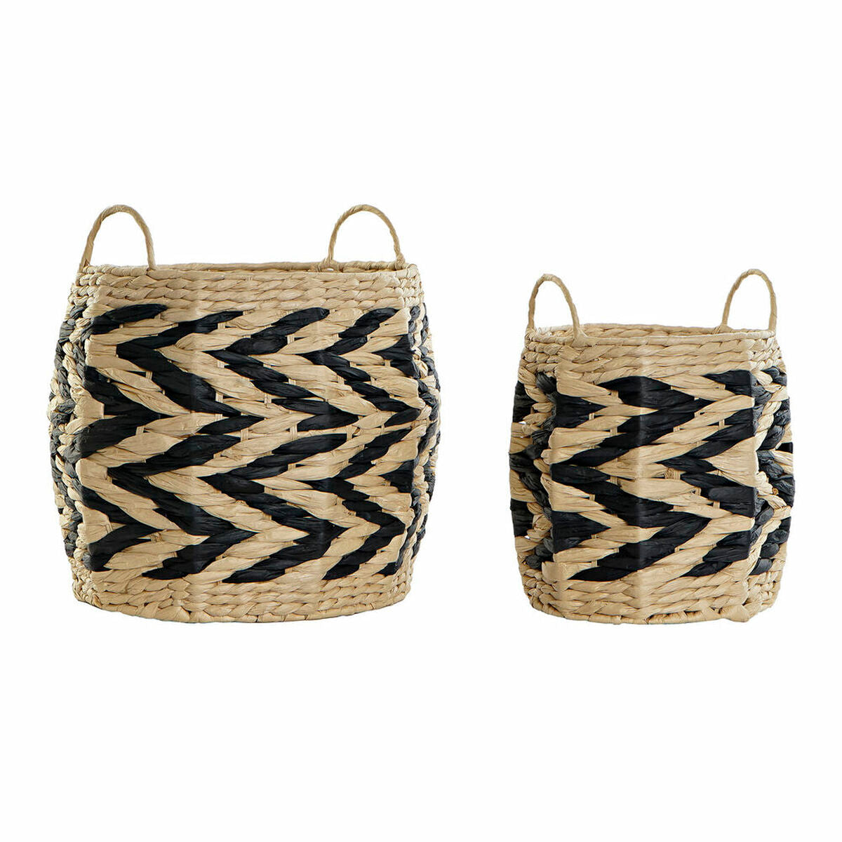 Basket set DKD Home Decor Black Light brown Natural Fibre (2 Pieces)-0