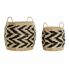 Basket set DKD Home Decor Black Light brown Natural Fibre (2 Pieces)-0