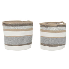 Basket set DKD Home Decor White Grey Natural Jute (2 Pieces)-0