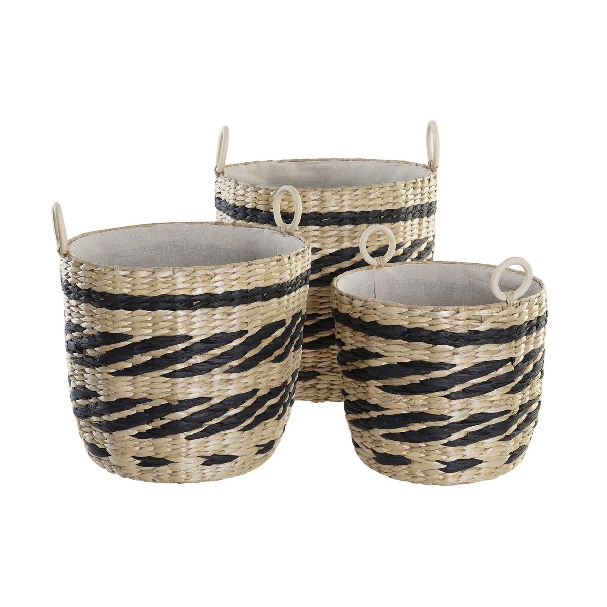 Basket set DKD Home Decor Black Natural Natural Fibre (3 Pieces) (3 Units)-2