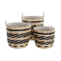 Basket set DKD Home Decor Black Natural Natural Fibre (3 Pieces) (3 Units)-2