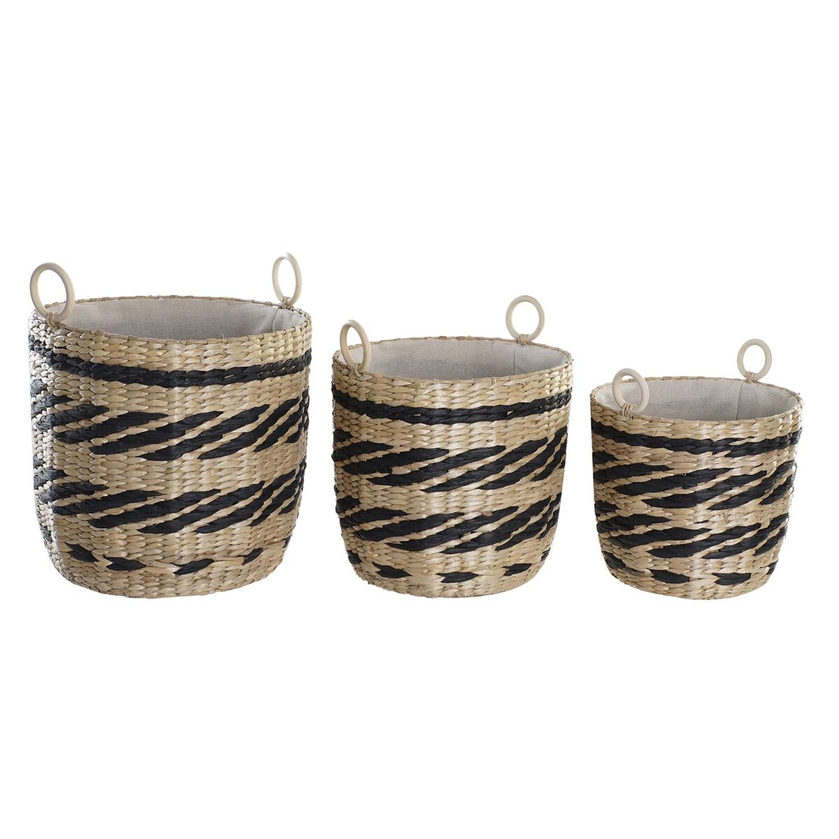 Basket set DKD Home Decor Black Natural Natural Fibre (3 Pieces) (3 Units)-0