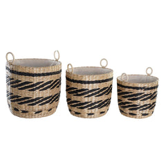 Basket set DKD Home Decor Black Natural Natural Fibre (3 Pieces) (3 Units)-0