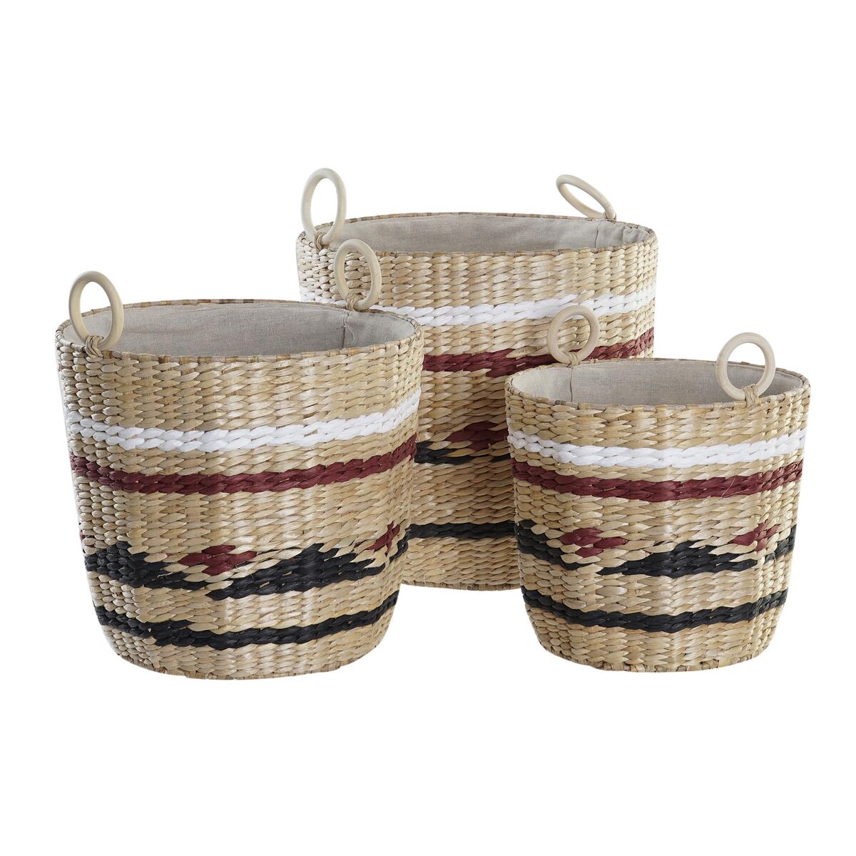 Basket set DKD Home Decor White Black Maroon Natural Natural Fibre (3 Pieces)-2