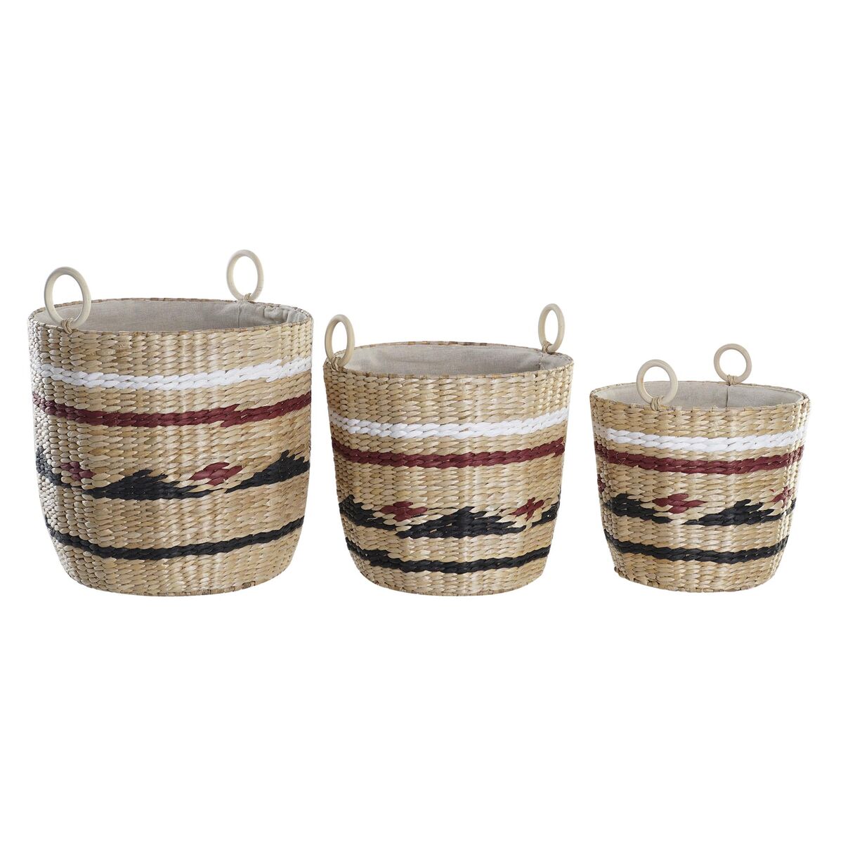 Basket set DKD Home Decor White Black Maroon Natural Natural Fibre (3 Pieces)-0