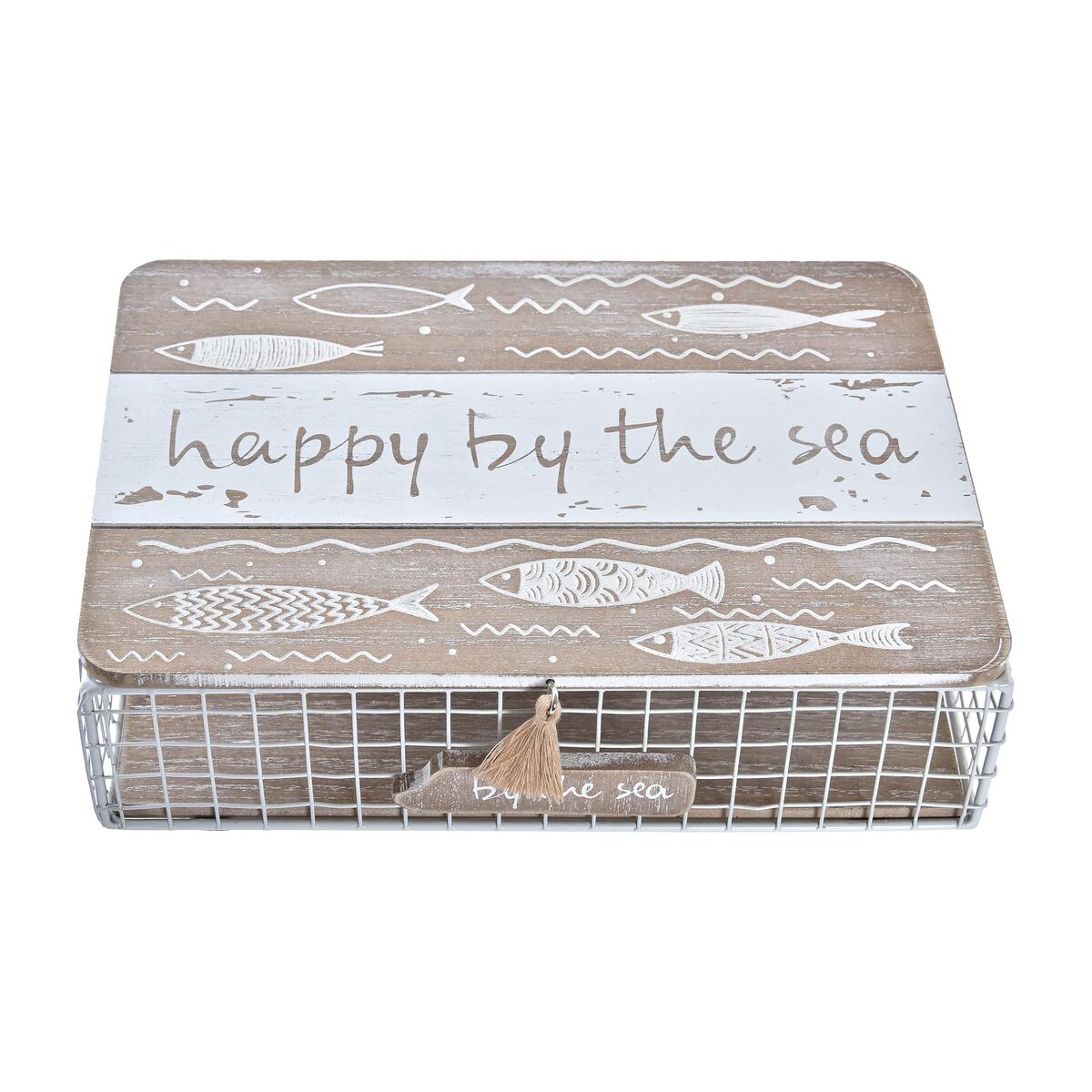 Decorative box DKD Home Decor White Brown Wood Metal Spirals Mediterranean-0
