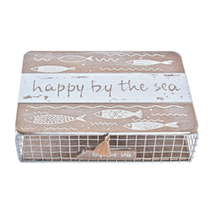 Decorative box DKD Home Decor White Brown Wood Metal Spirals Mediterranean-0