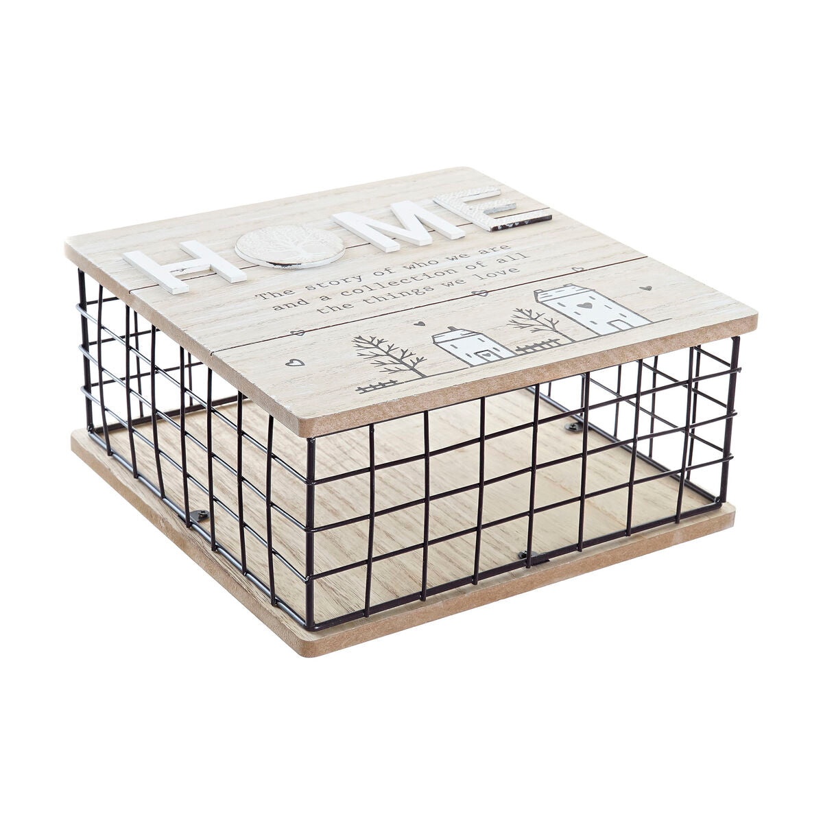 Decorative box DKD Home Decor Black Natural Metal MDF Wood-0