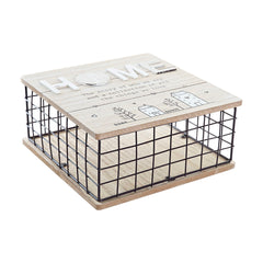 Decorative box DKD Home Decor Black Natural Metal MDF Wood-0