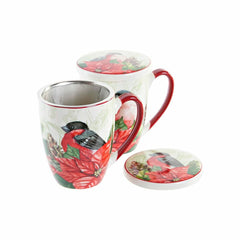 Teacup DKD Home Decor Bird Porcelain Red Green (380 ml) (2 Units)-3