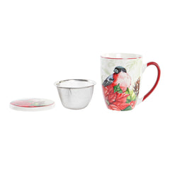 Teacup DKD Home Decor Bird Porcelain Red Green (380 ml) (2 Units)-2