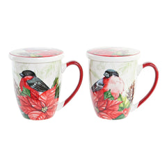 Teacup DKD Home Decor Bird Porcelain Red Green (380 ml) (2 Units)-0