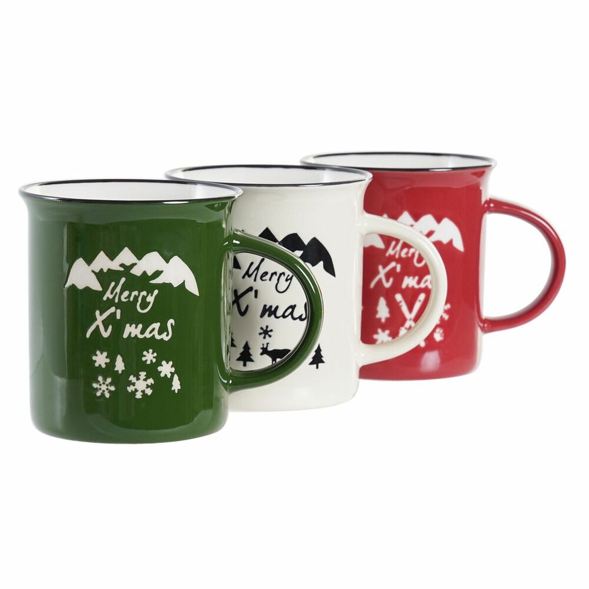 Mug DKD Home Decor Porcelain Stoneware (330 ml) (3 Units)-2