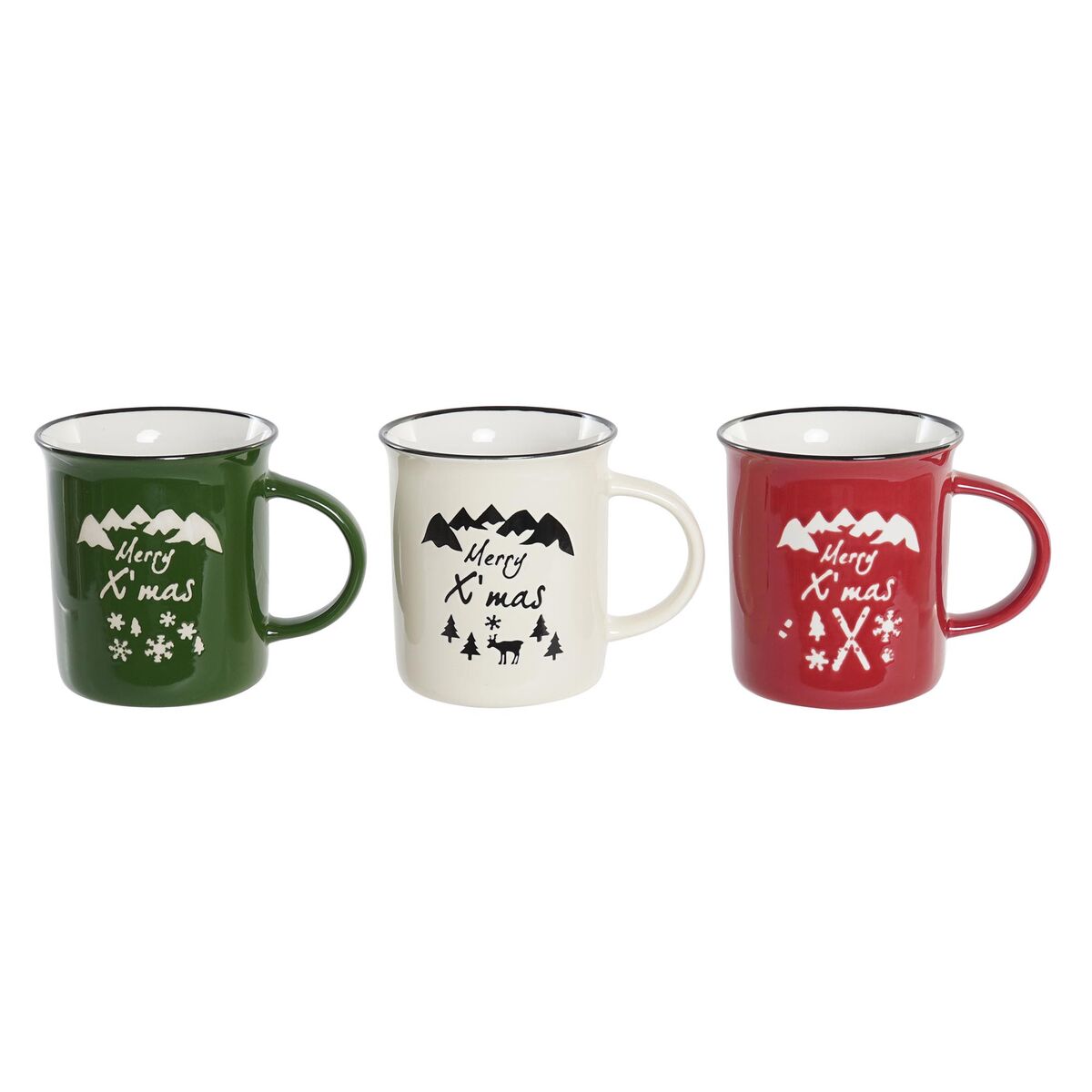 Mug DKD Home Decor Porcelain Stoneware (330 ml) (3 Units)-0