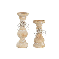 Candleholder DKD Home Decor Wood (9,5 x 9,5 x 28 cm) (2 Pieces)-0