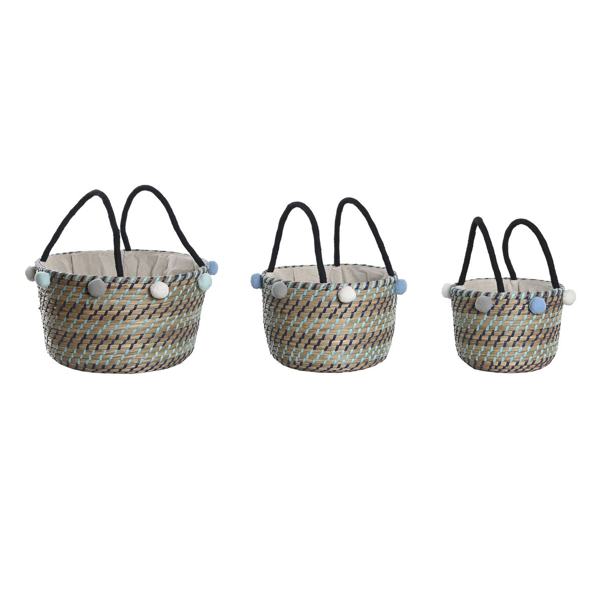 Basket set DKD Home Decor Pompoms 43 x 43 x 43 cm-0