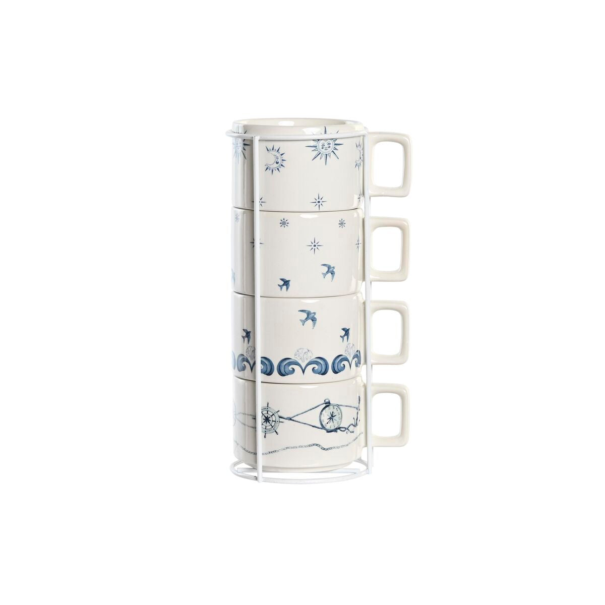 Piece Coffee Cup Set DKD Home Decor Blue White Metal Dolomite 260 ml-0