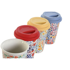Cup with lid DKD Home Decor Multicolour Flowers 400 ml (4 Units)-1