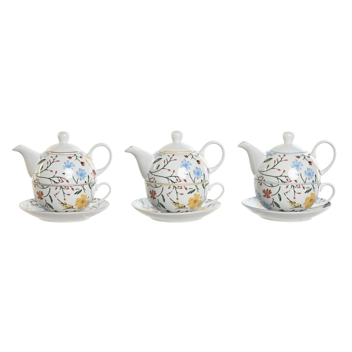 Tea Set DKD Home Decor Porcelain Blue Terracotta White Yellow (3 Units)-1