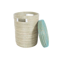 Basket set DKD Home Decor Blue White Natural Seagrass (2 Pieces)-1