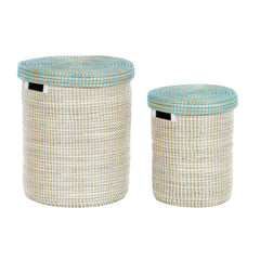 Basket set DKD Home Decor Blue White Natural Seagrass (2 Pieces)-2