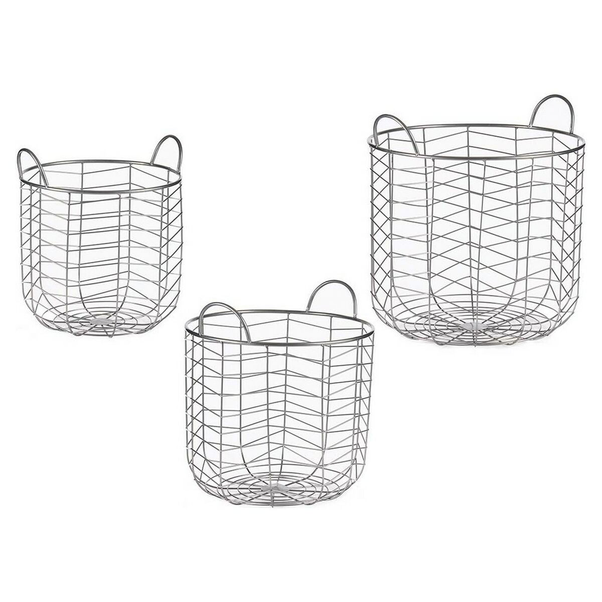 Set of Baskets Gift Decor B2609 Silver Metal 40 x 42,5 x 40 cm-0