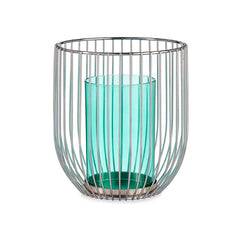 Candleholder Gift Decor 124016B Blue Silver Metal Glass 15 x 17 x 15 cm Cage-0