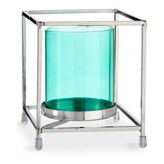 Candleholder Gift Decor SW120661B Blue Silver Metal Glass 11,5 x 12,6 x 11,5 cm Squared-0