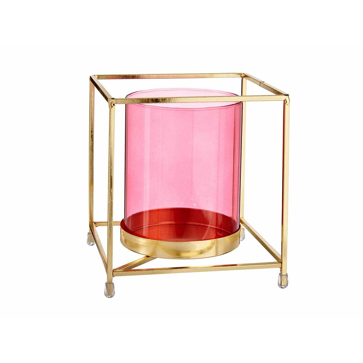 Candleholder Gift Decor SW120662A Pink Golden Metal Glass 14 x 15,5 x 14 cm Squared-0